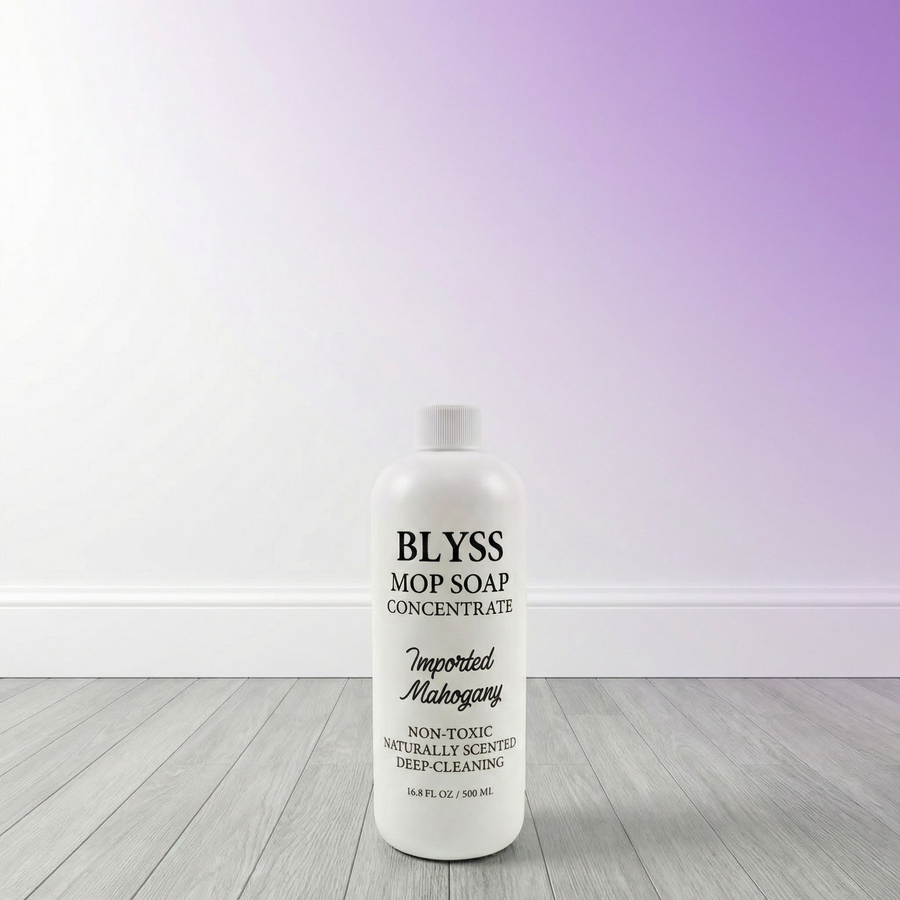 Blyss bottle on light grey wooden floor